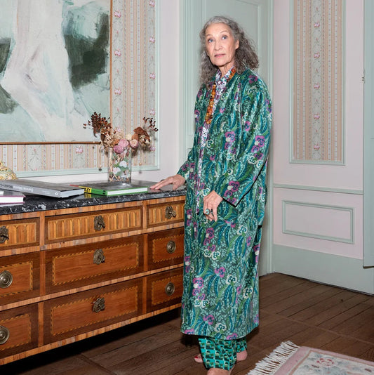 green paterned velvet robe