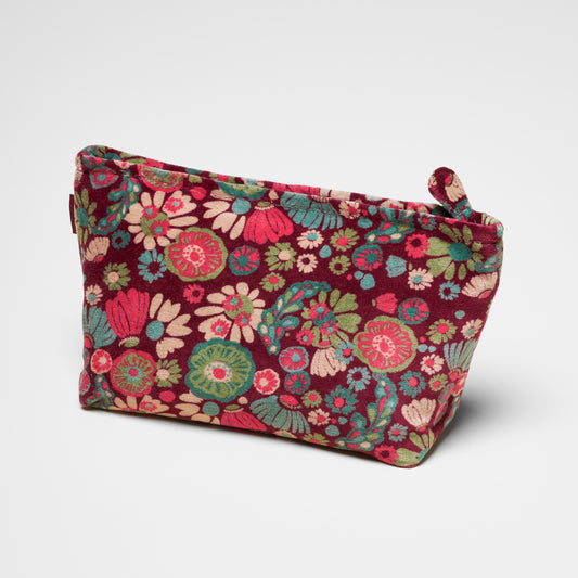 Floral cotton velvet burgundy washbag.
