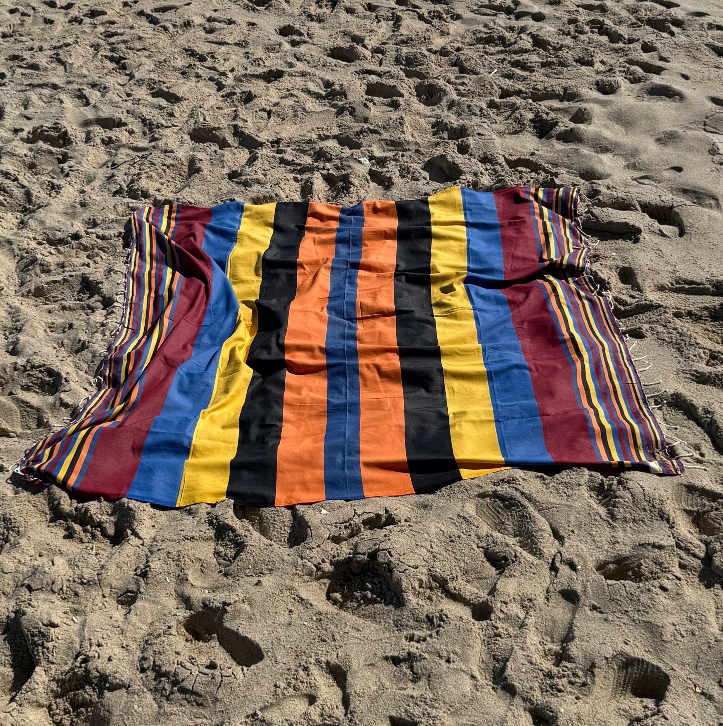 Double Beach towel in burgundy and orange stripes