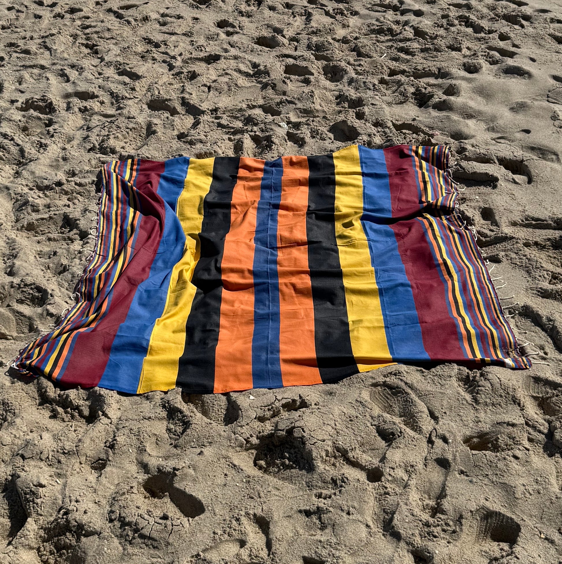 Double Beach towel in burgundy and orange stripes