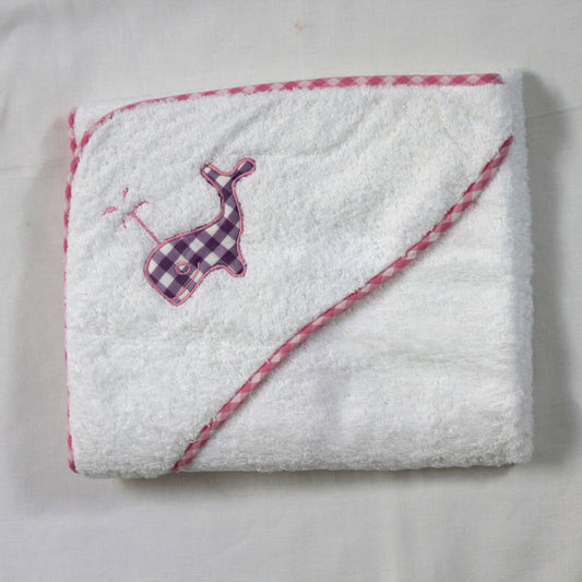 Baby's hooded towel with whale applique