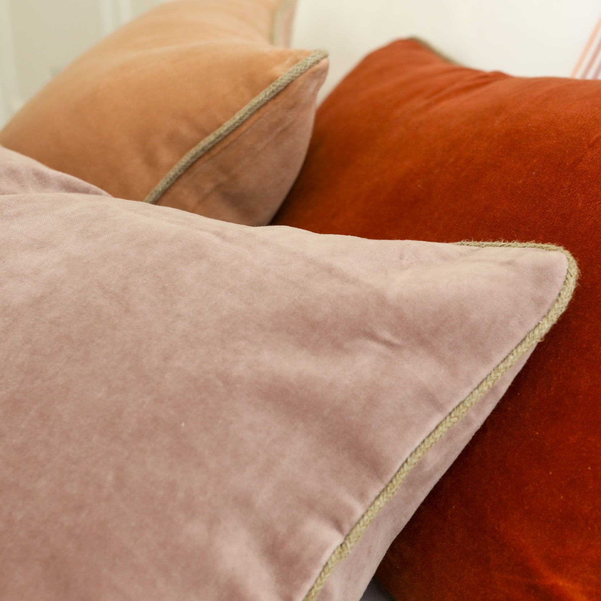 Petal Pink cotton washable velvet cushion with duck feather pad