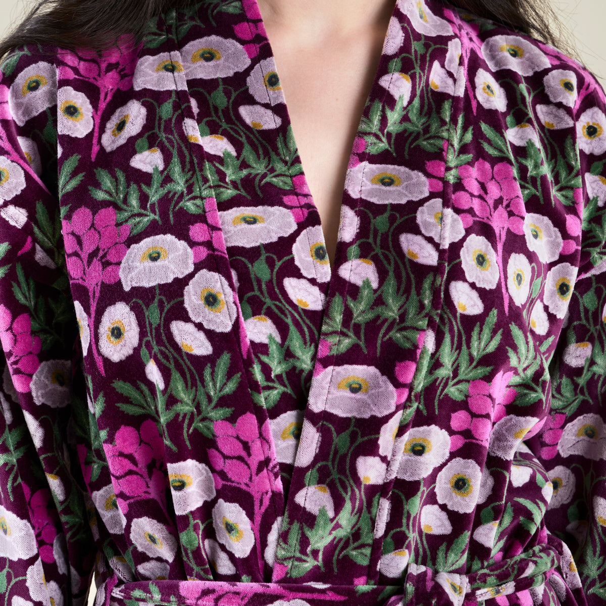 poppy fig printed velvet robe