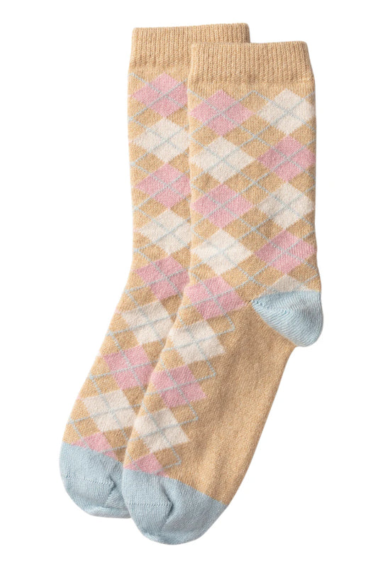Pink Argyle Cashmere Bed Socks Size 4-7