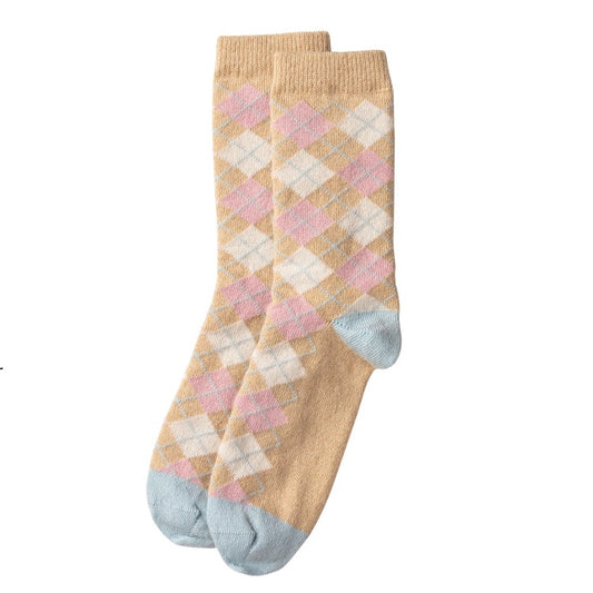 Argyle pastel cashmere bed socks.