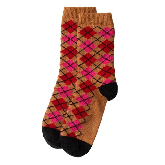 Argyle cashmere socks in caramel.