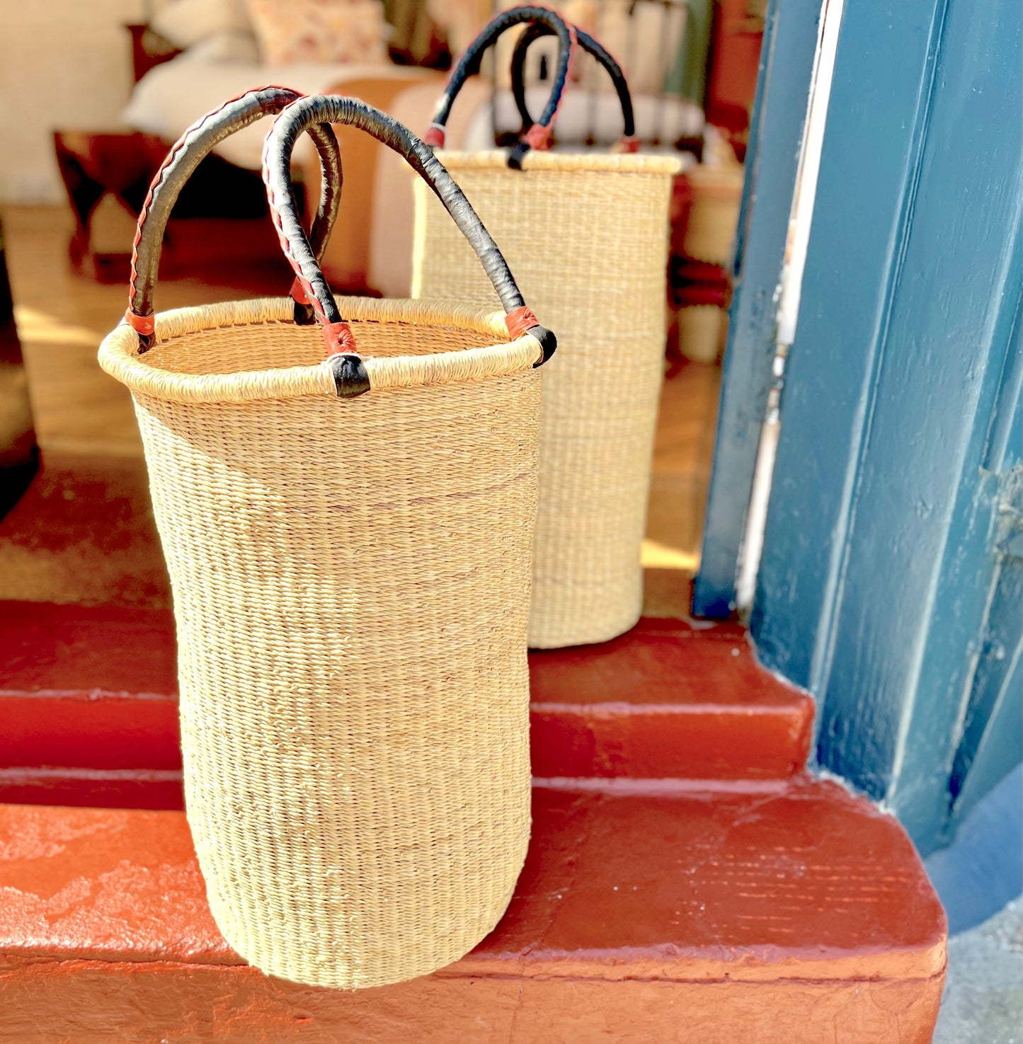Tall Natural Linen Basket
