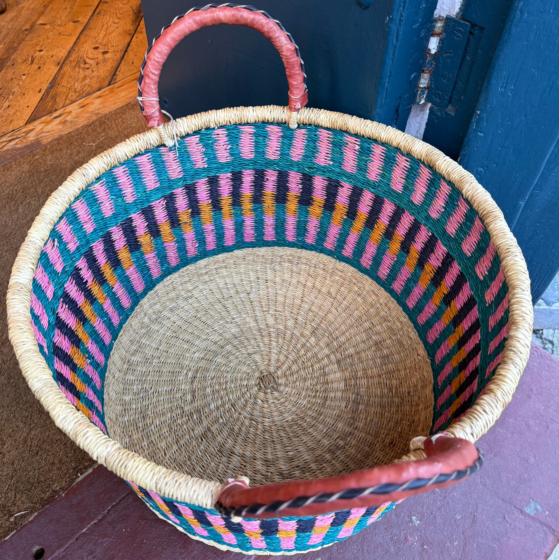 Ghanain Basket with leather handles.