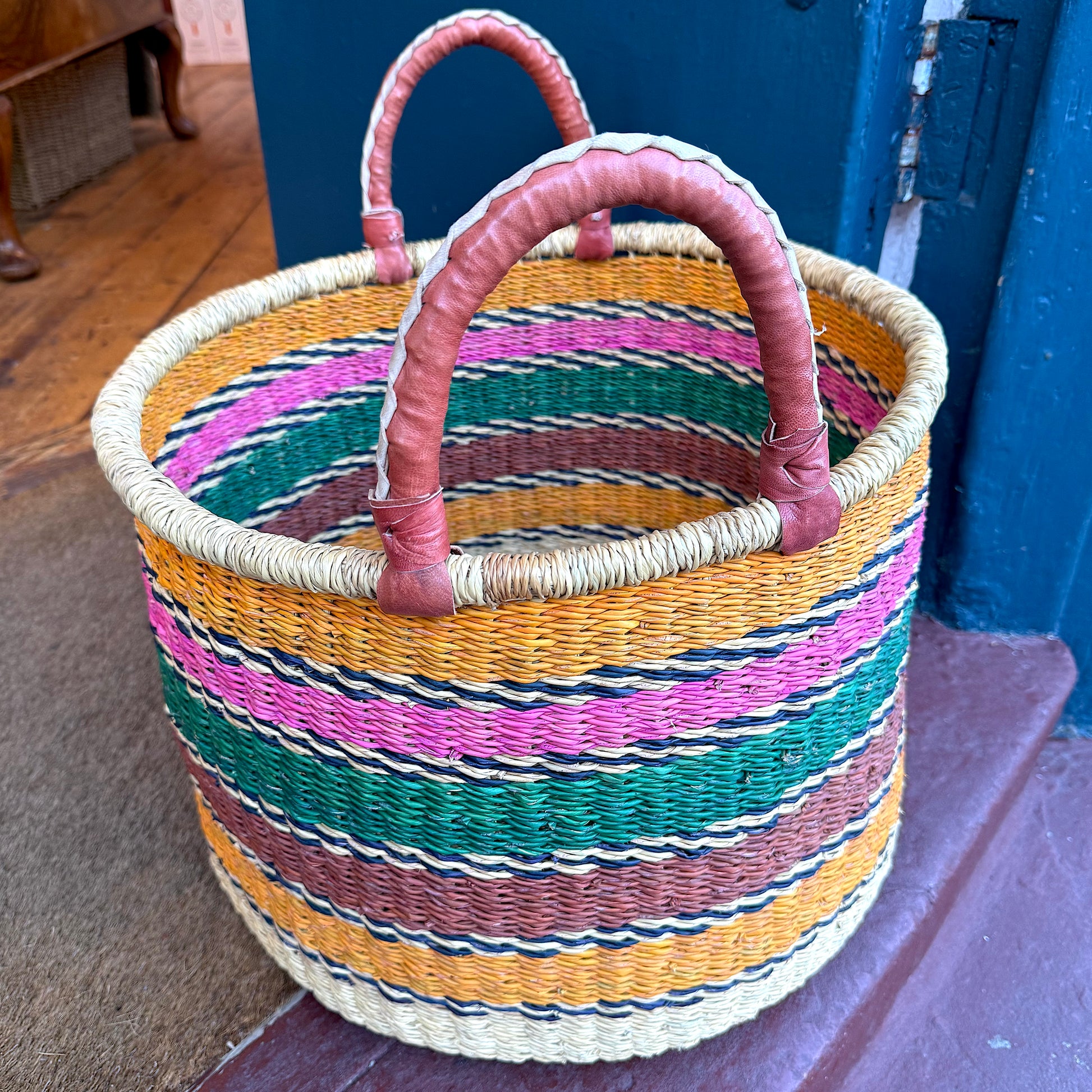 Ghanain Basket with leather handles.