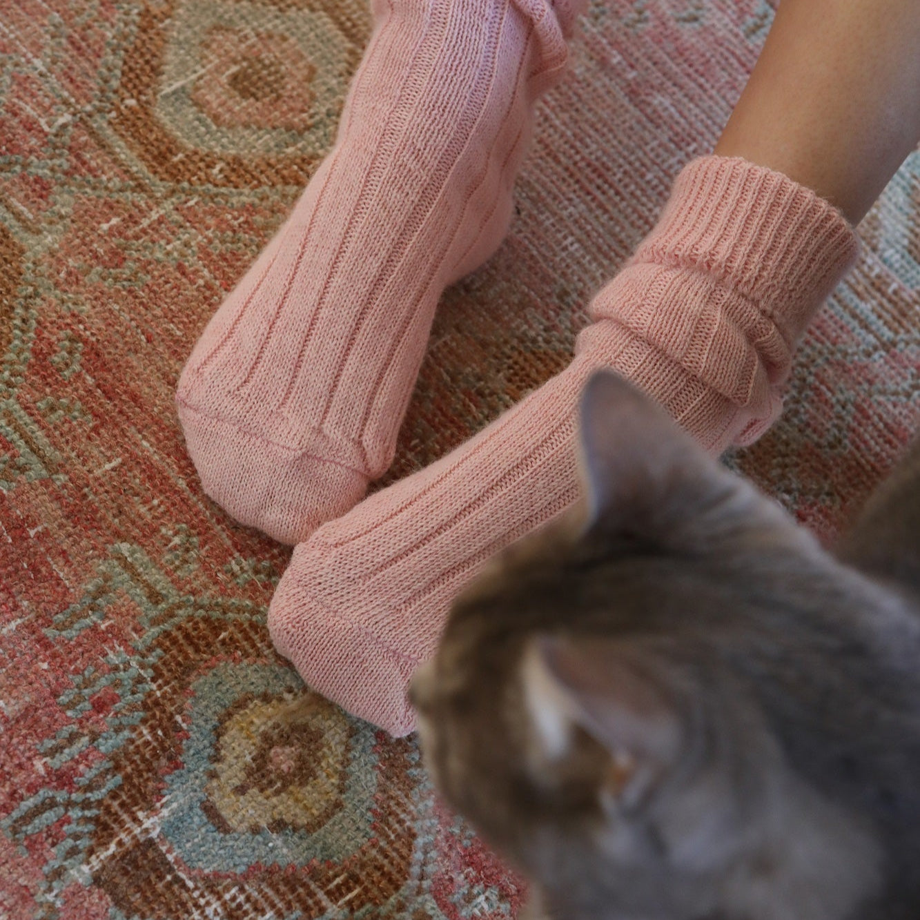 Pink Alpaca Bed Socks Size 4-8