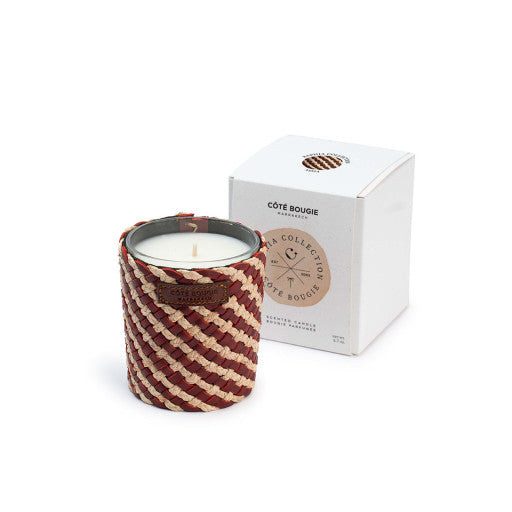 Assia rose oud scented candle with rafia case