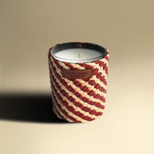Assia rose oud scented candle with rafia case