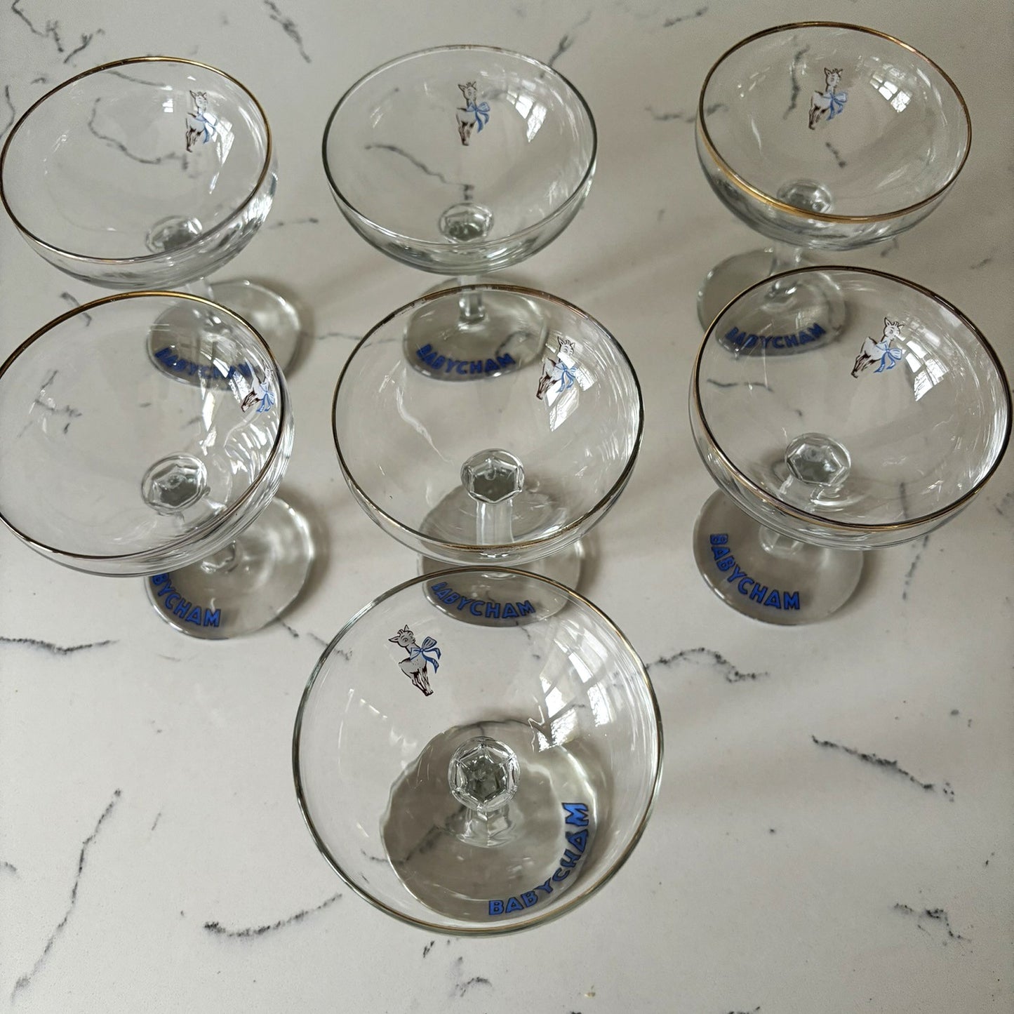 Set of 7 1950's Vintage Babycham Glasses