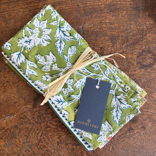 Set of 4 Block Print Green Napkins 45x45cm