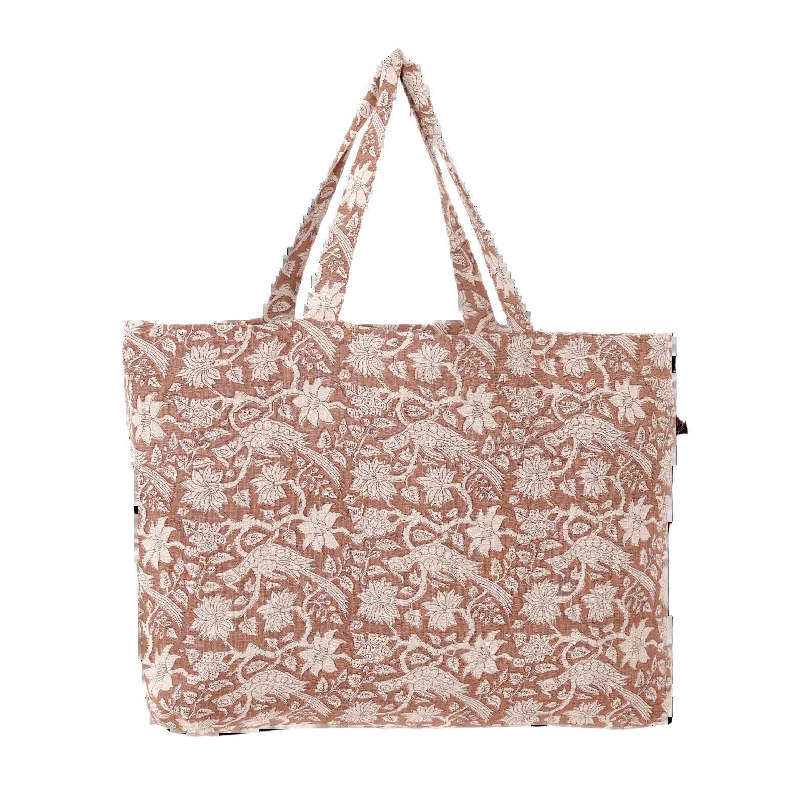 Moccacino floral block print market bag.