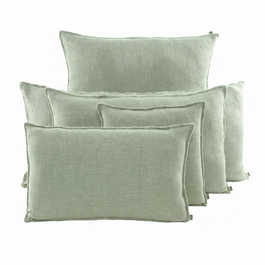 almond green pastel slubby linen cushions