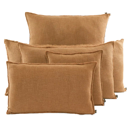 Tobacco brown linen blend slub cushion range.