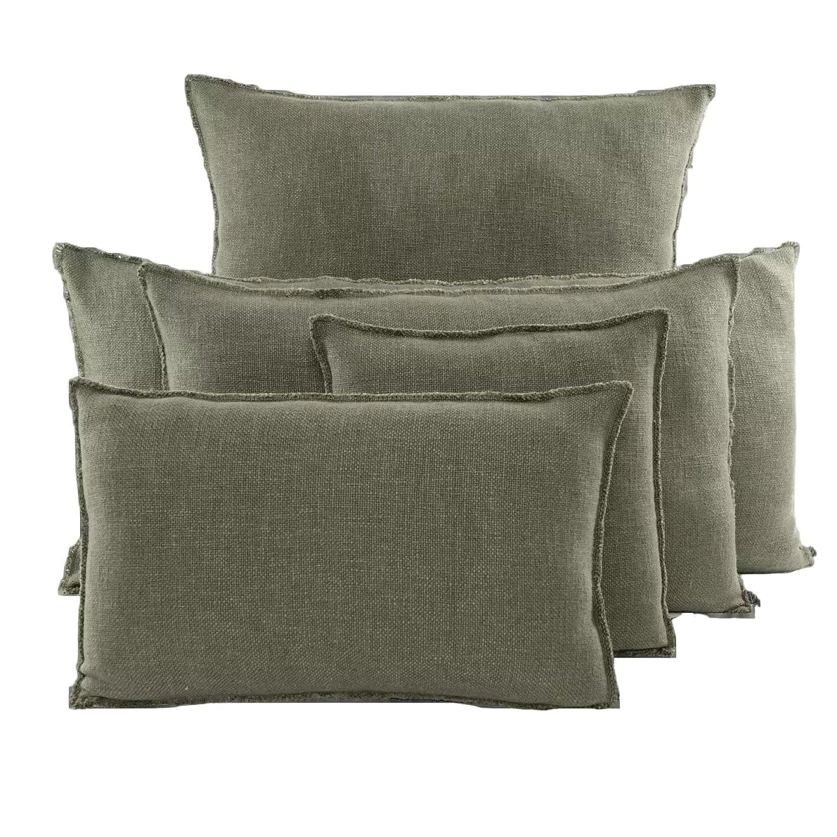 Olive green linen blend slub cushion range.