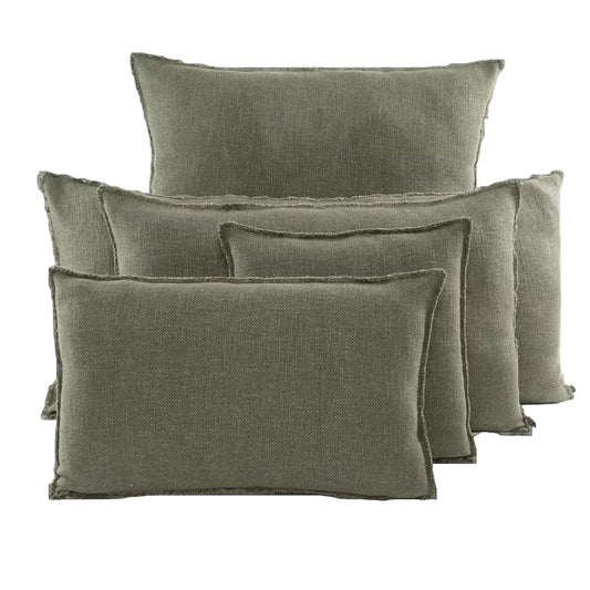 Olive green linen blend slub cushion range.