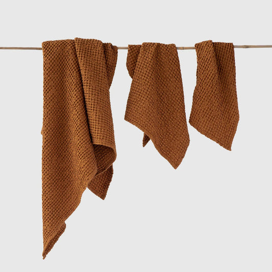cinnamaon linen waffle towels