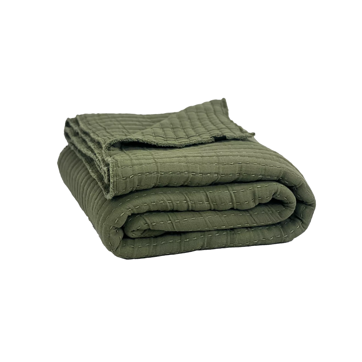 Khaki cotton quilted bedspread.