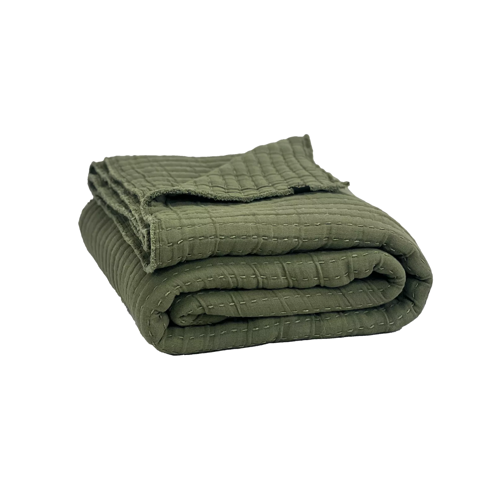 Khaki cotton quilted bedspread.