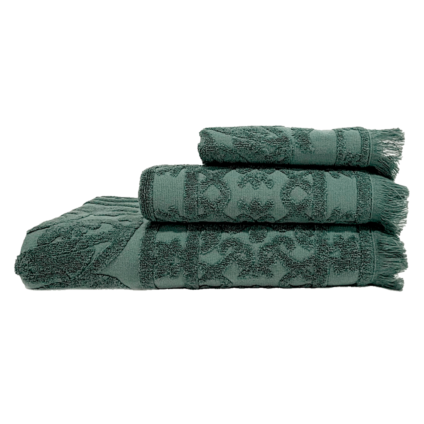 Teal sculpted linen and cotton guest towel.