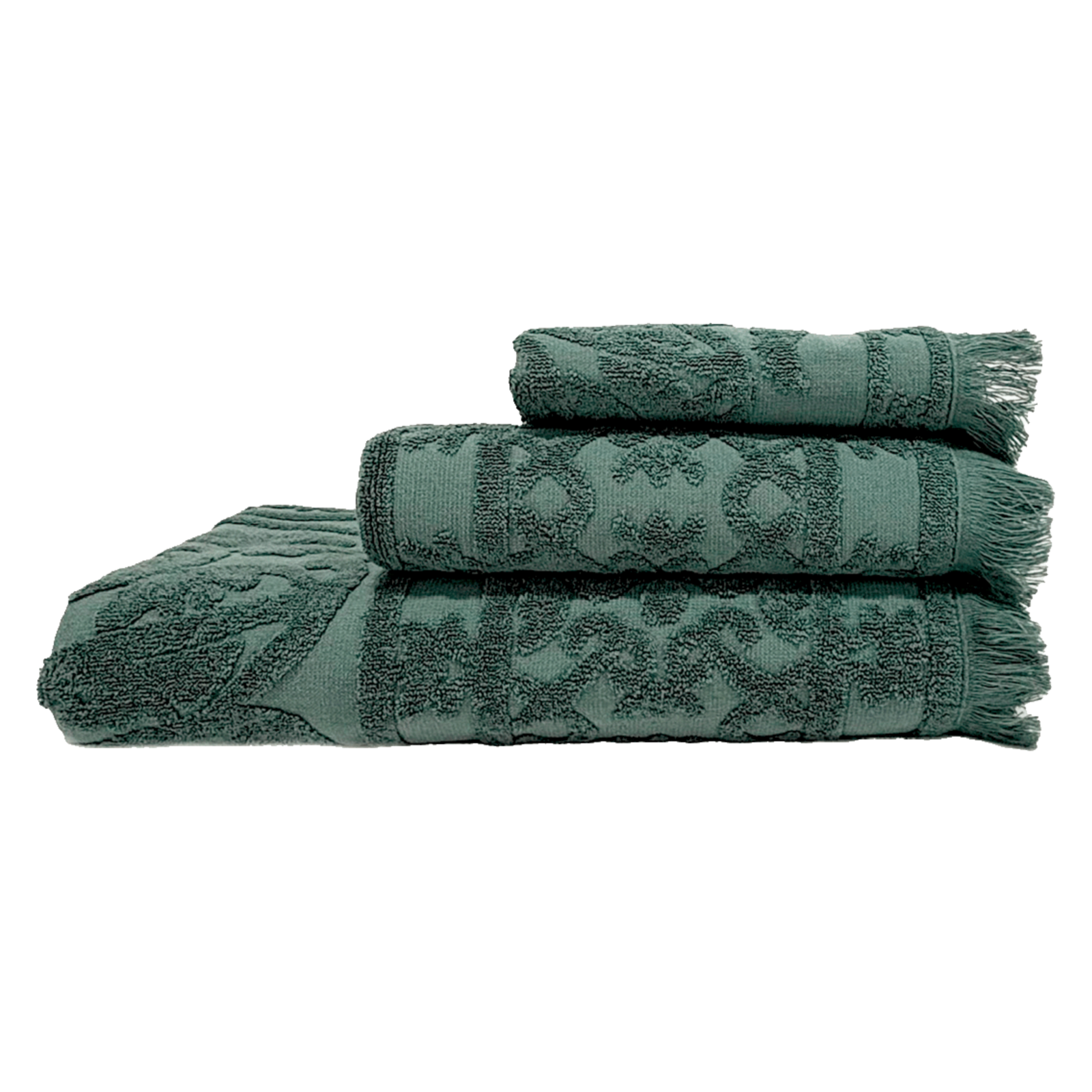 Teal sculpted linen and cotton guest towel.