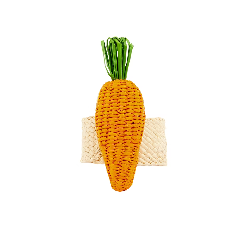 Orange and green hand woven carrot napkin ring.