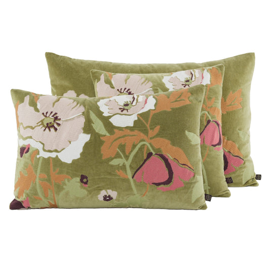 Bristol Embroidered Velvet Cushion - Olive