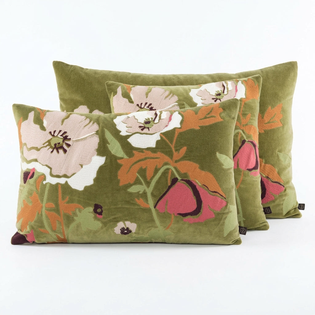 Bristol Olive Embroidered Velvet Cushion