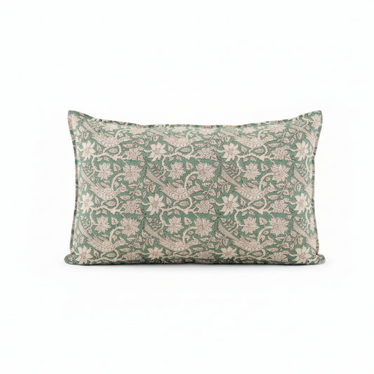 Sage Block Print Linen Cushion