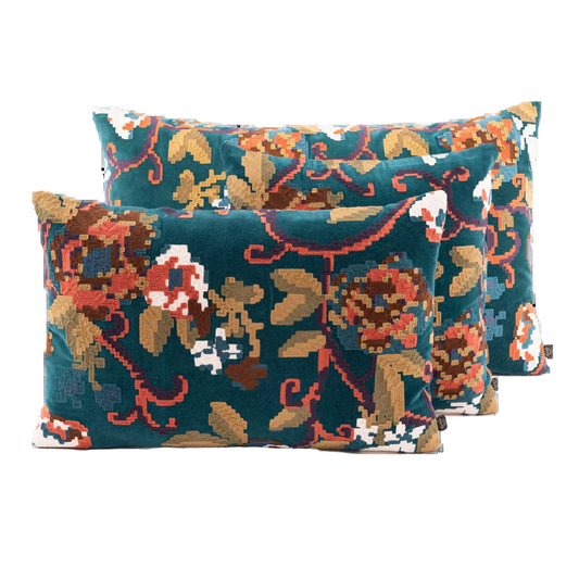 Kendal Prussian Blue Embroidered Velvet Cushion