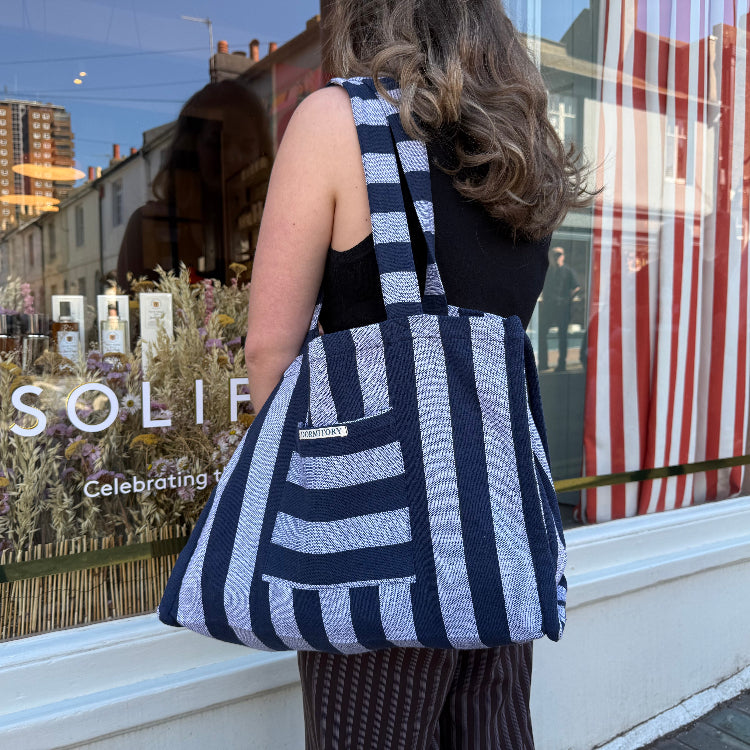 striped towelling beach bag