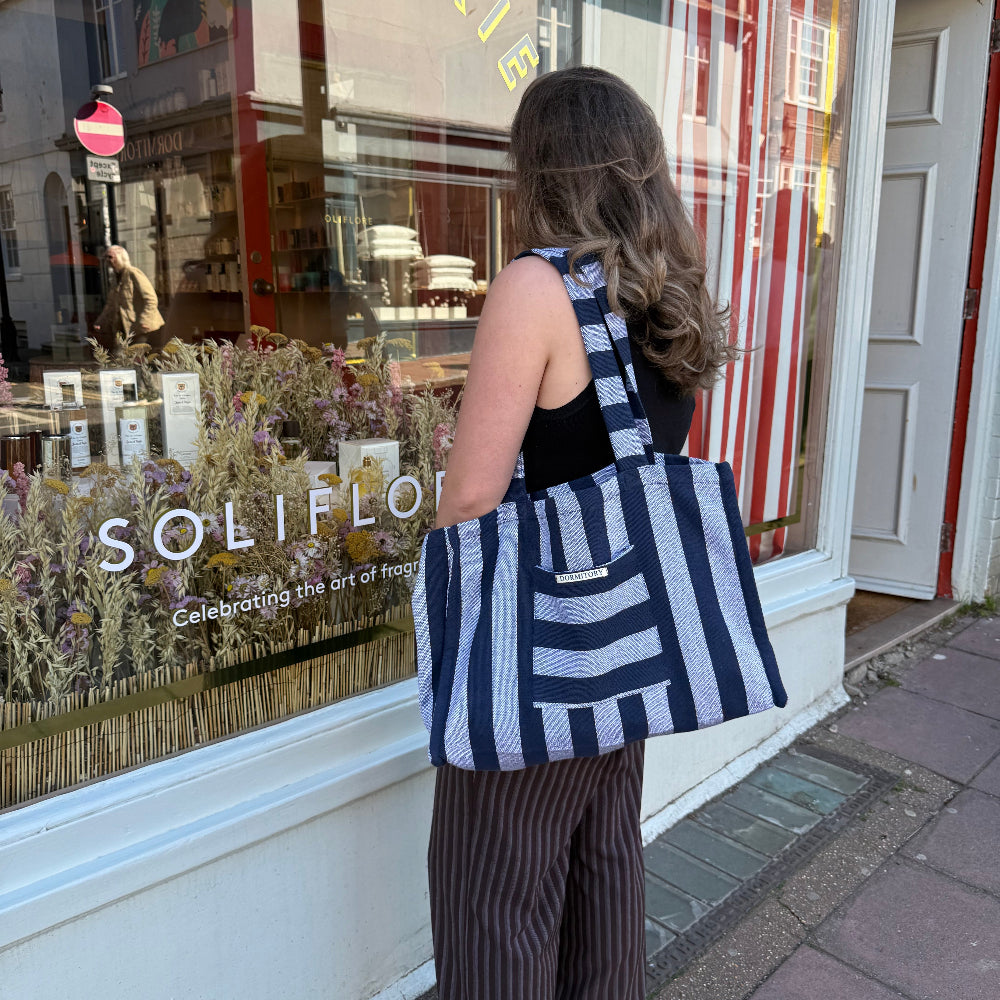 striped towelling beach bag