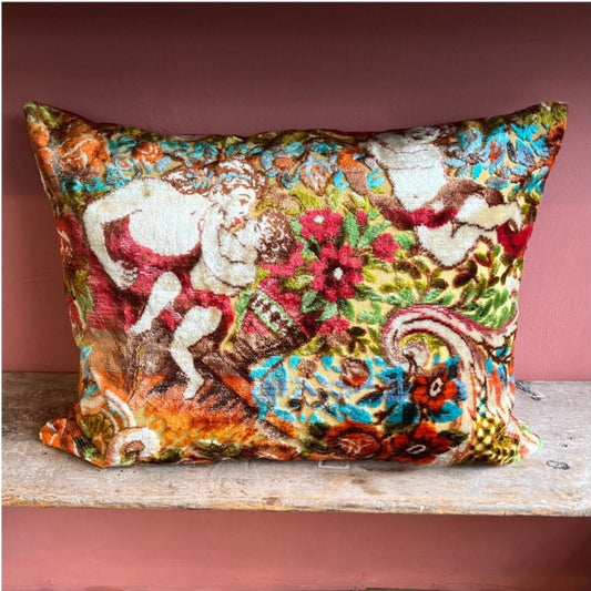 Italian Vintage Velvet Cushion with Mother & Child