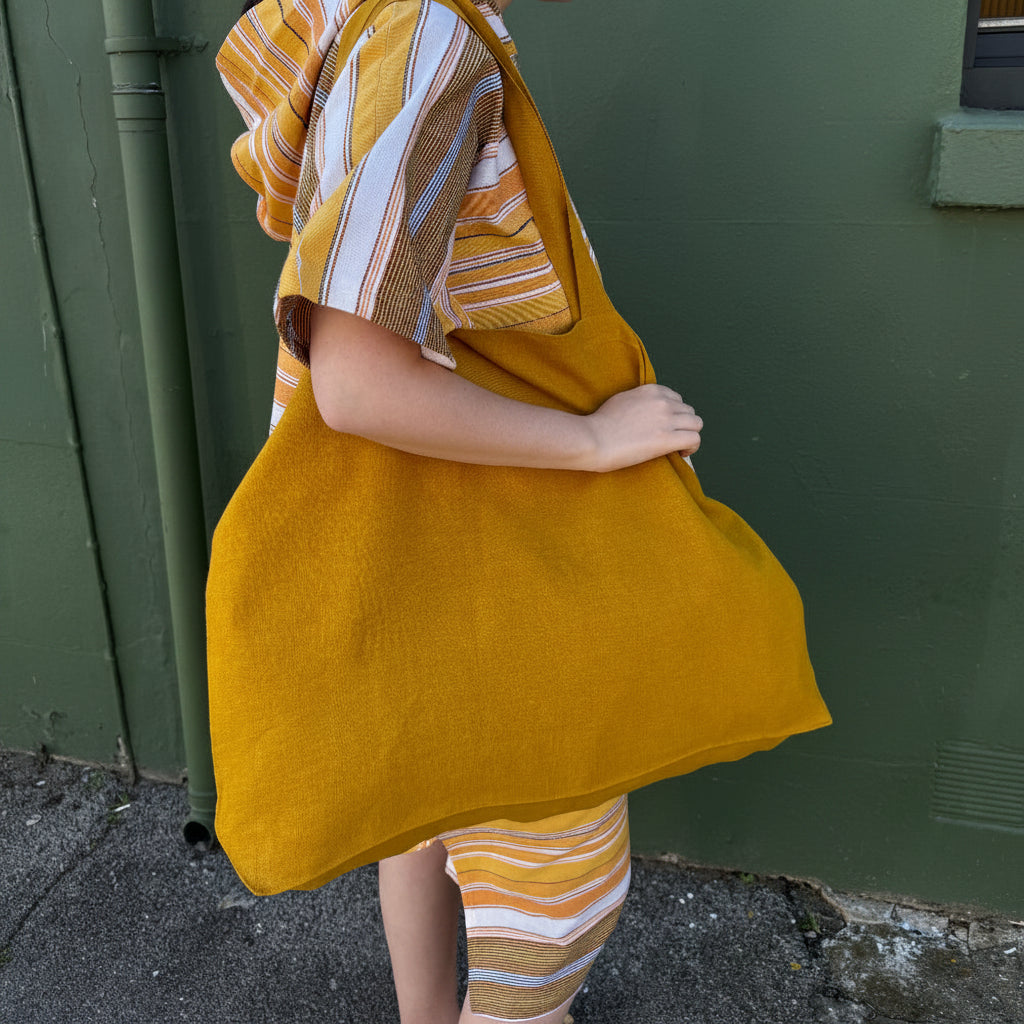 Italian Linen Mustard coloured market bag