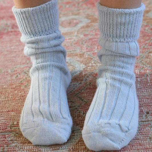 Blue alpaca bed socks