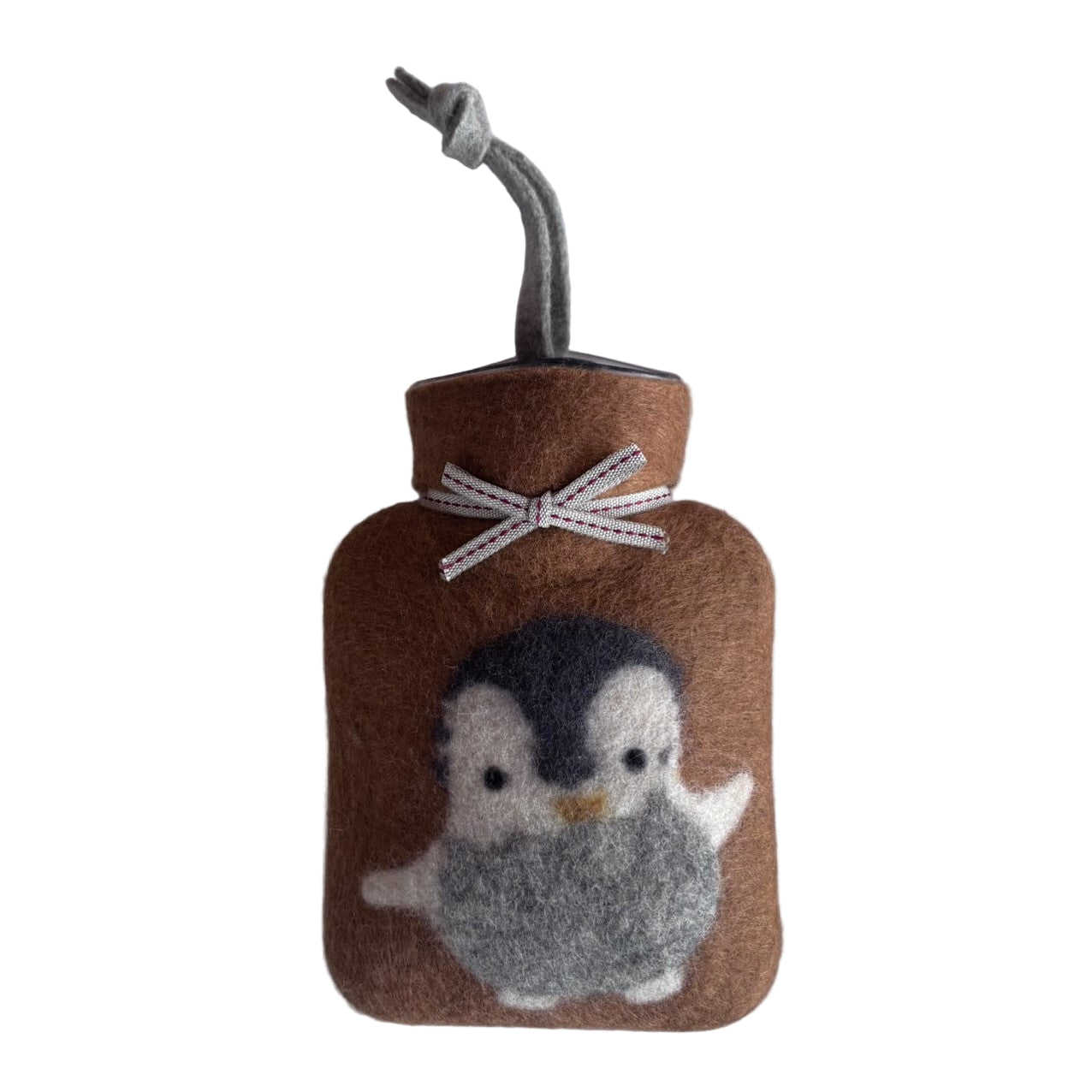 Penguin felted wool hot water bottle