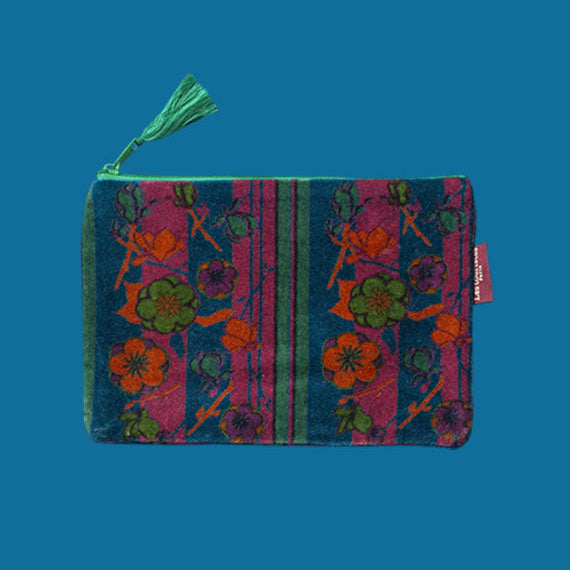 Blue and fuschia velvet pouch