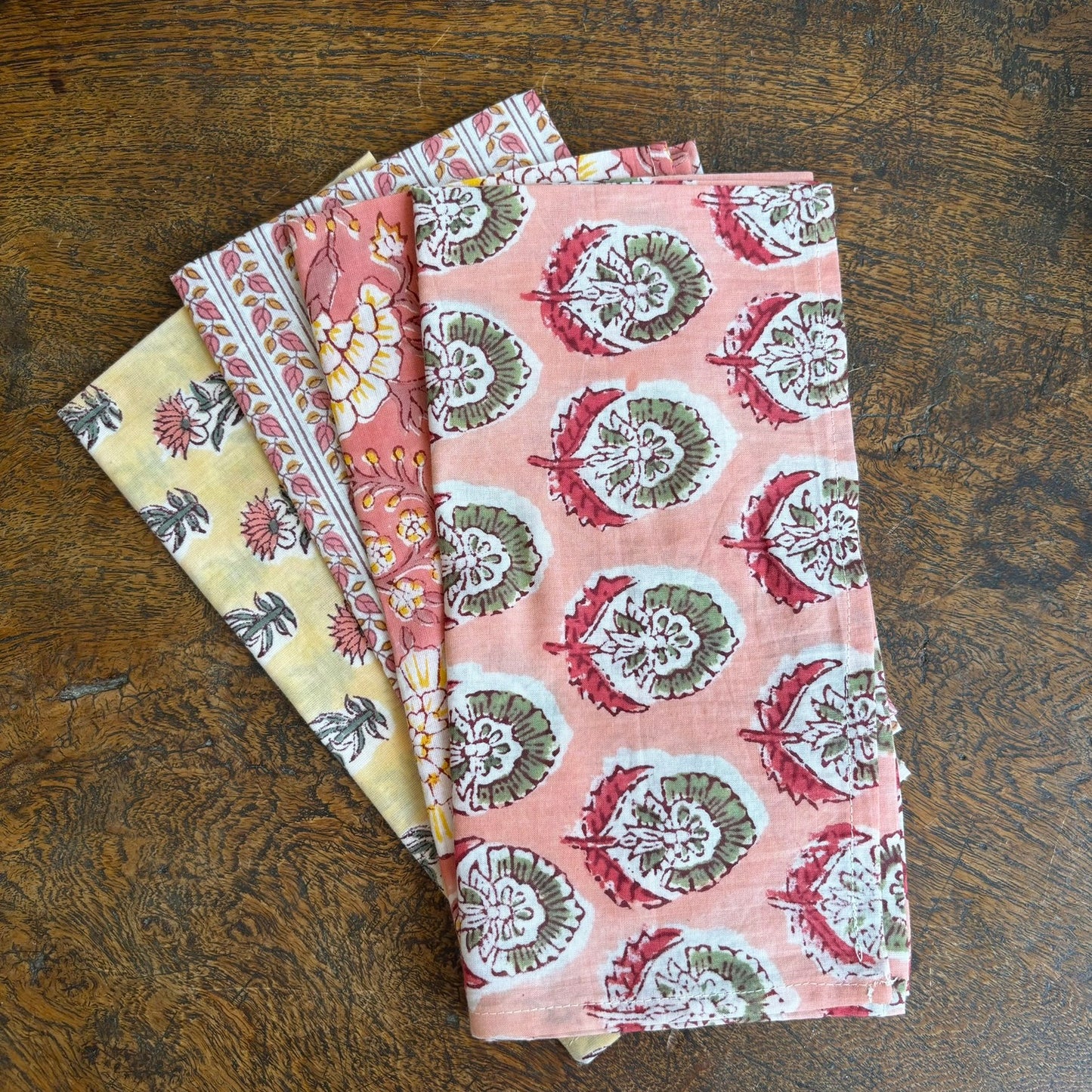 Set of 4 Block Print Pinks Napkins 45x45cm