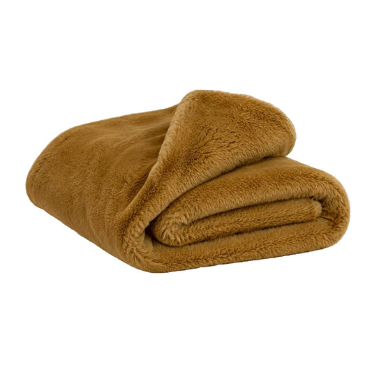 Gold soft faux fur throw