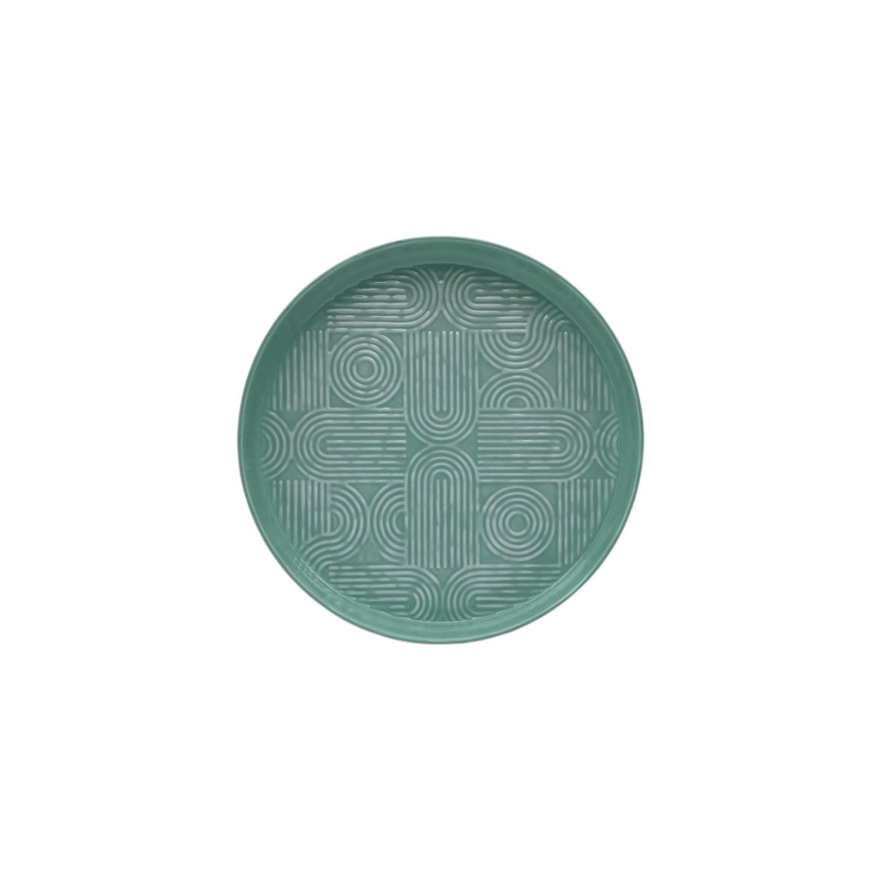 Enamelled light blue tray with lighter blue swirl patterns on the base of the tray.