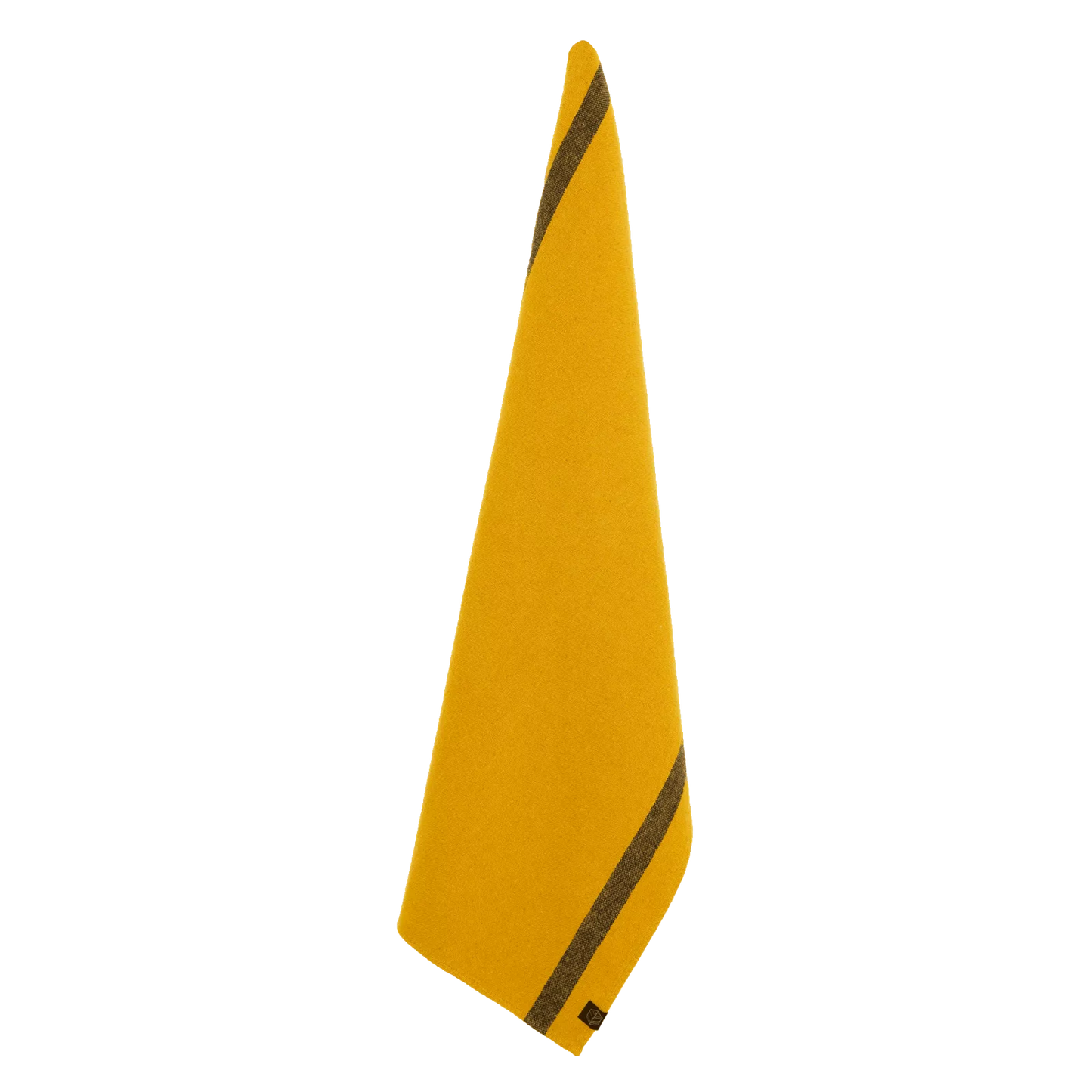 Ochre linen and cotton tea towel with a singular black stripe down each side.
