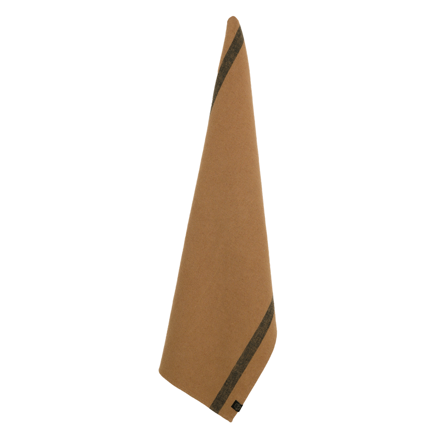 Tabaco coloured linen and cotton tea towel with a singular black stripe down each side.