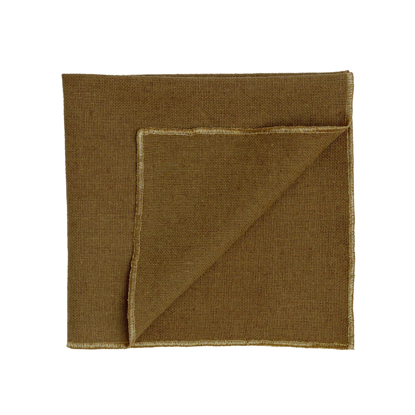 Dark gold coloured linen napkin finished with a shiny gold trim.