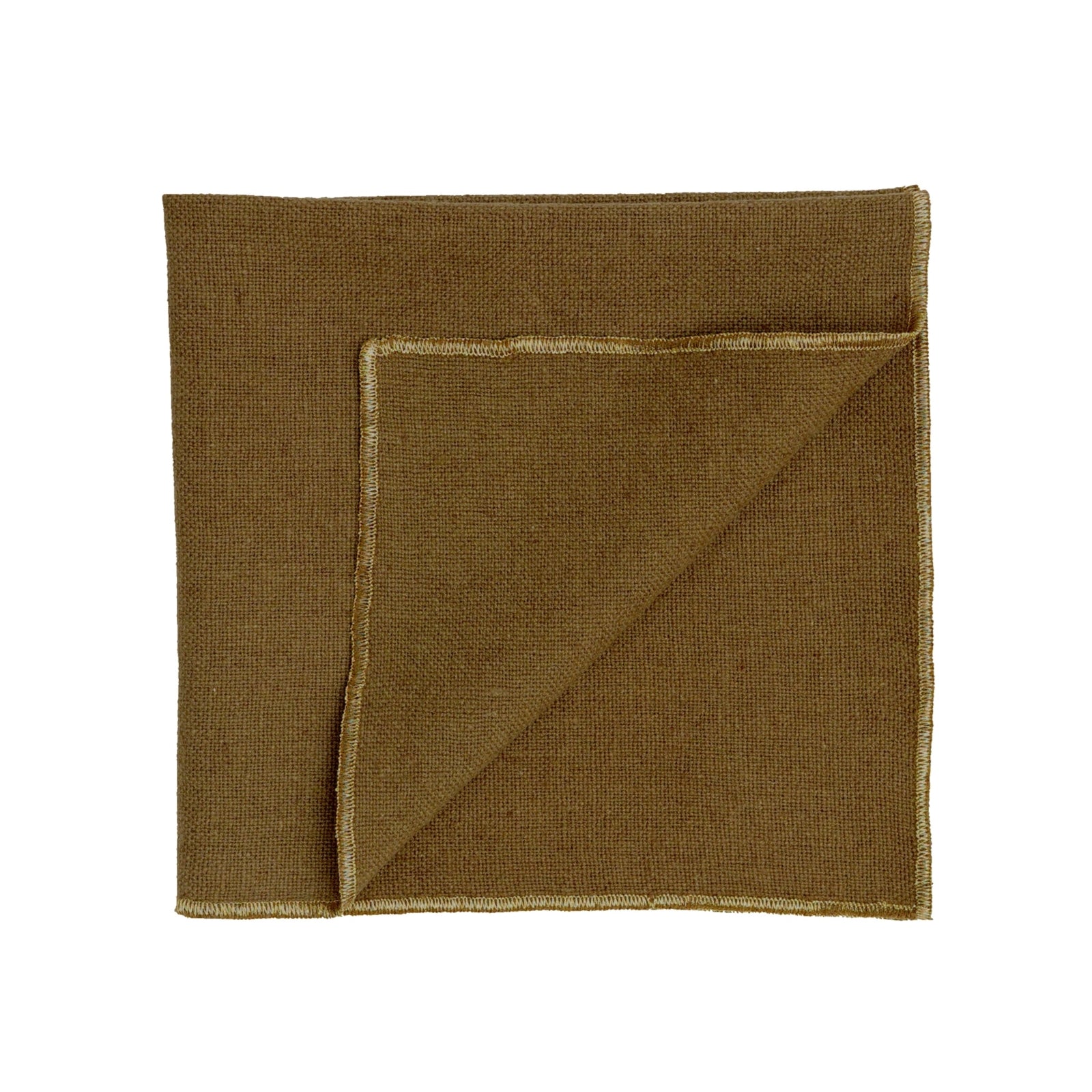 Dark gold coloured linen napkin finished with a shiny gold trim.