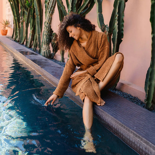 Cinnamon linen waffle robe