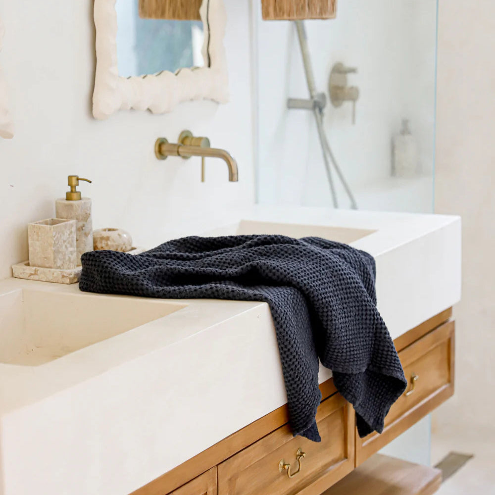 charcoal grey linen waffle towels