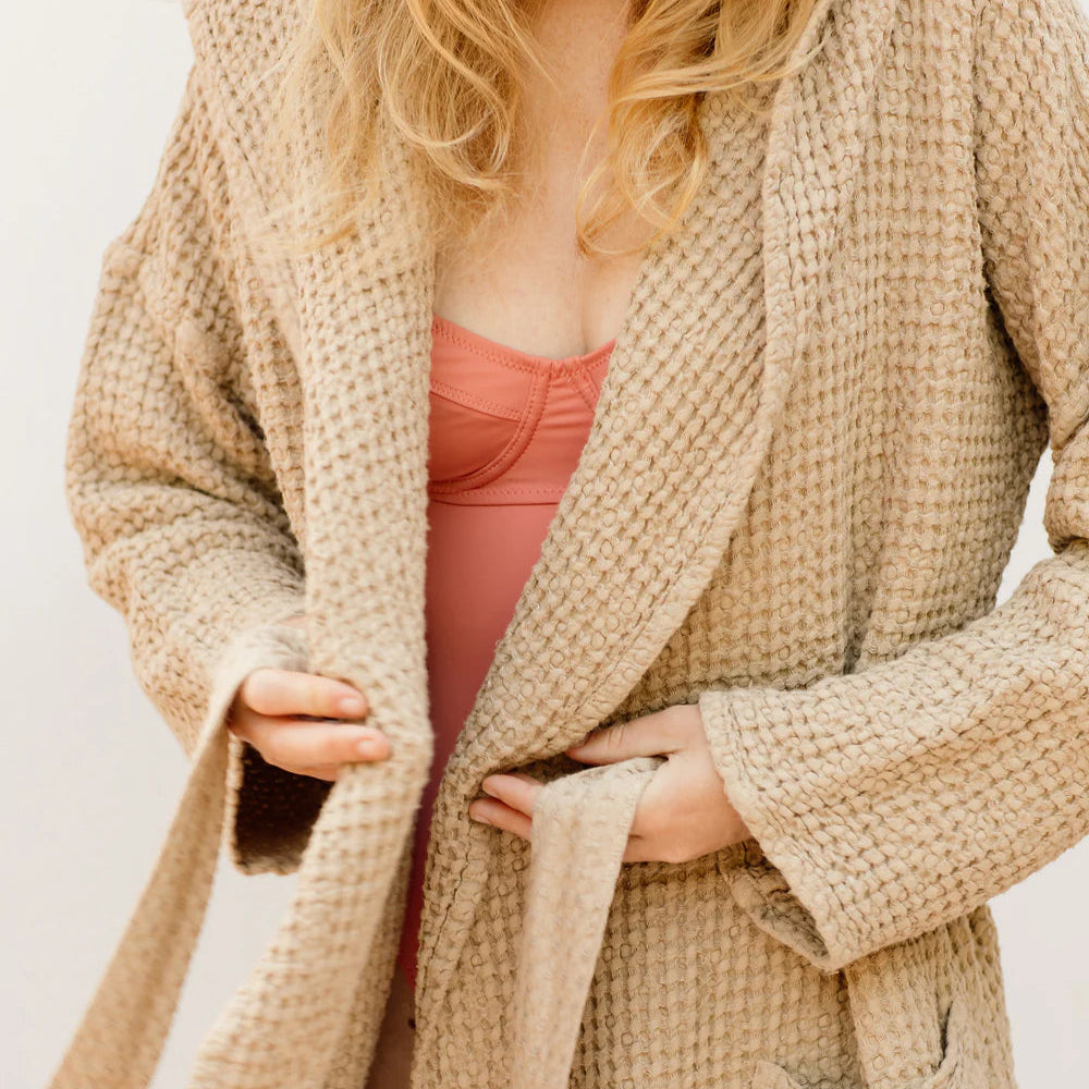 Beige Waffle Robe in linen